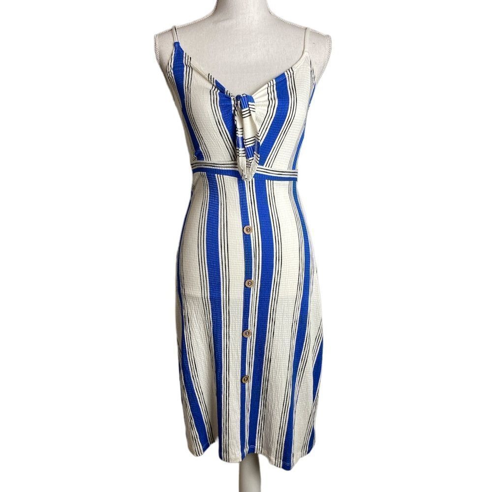 Love Tree Blue and Off White Striped Dress NWT